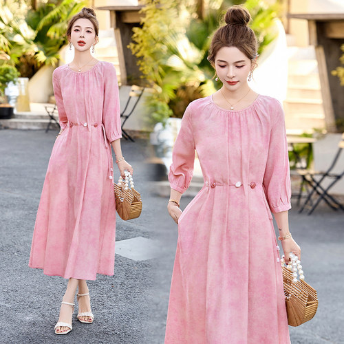 法式粉色绝美超好看夏日连衣裙女