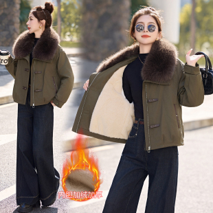 加厚保暖工装 新款 风棉衣外套 2025冬季 加绒加厚大毛领派克服女短款