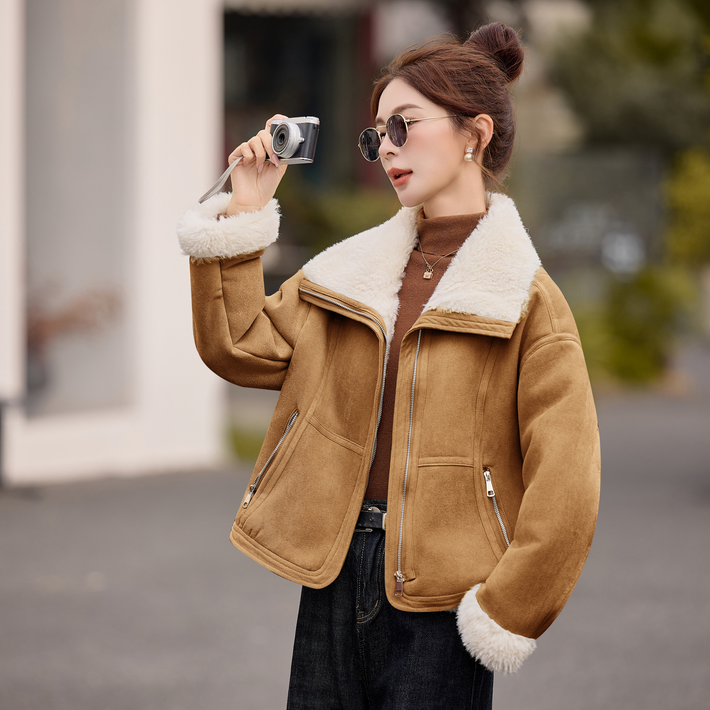 加绒加厚羊羔毛外套女短款