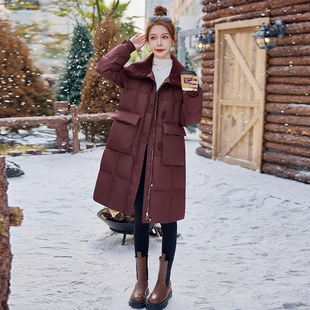 大翻领羽绒服女中长款2025年冬季新款气质宽松百搭白鸭绒保暖外套