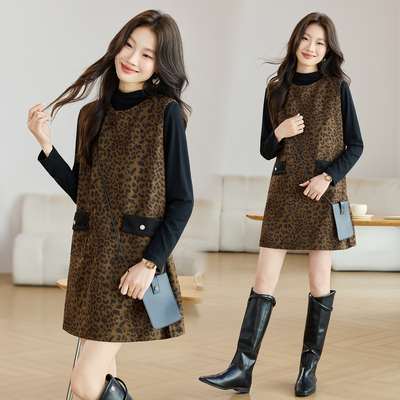 豹纹背心连衣裙套装女
