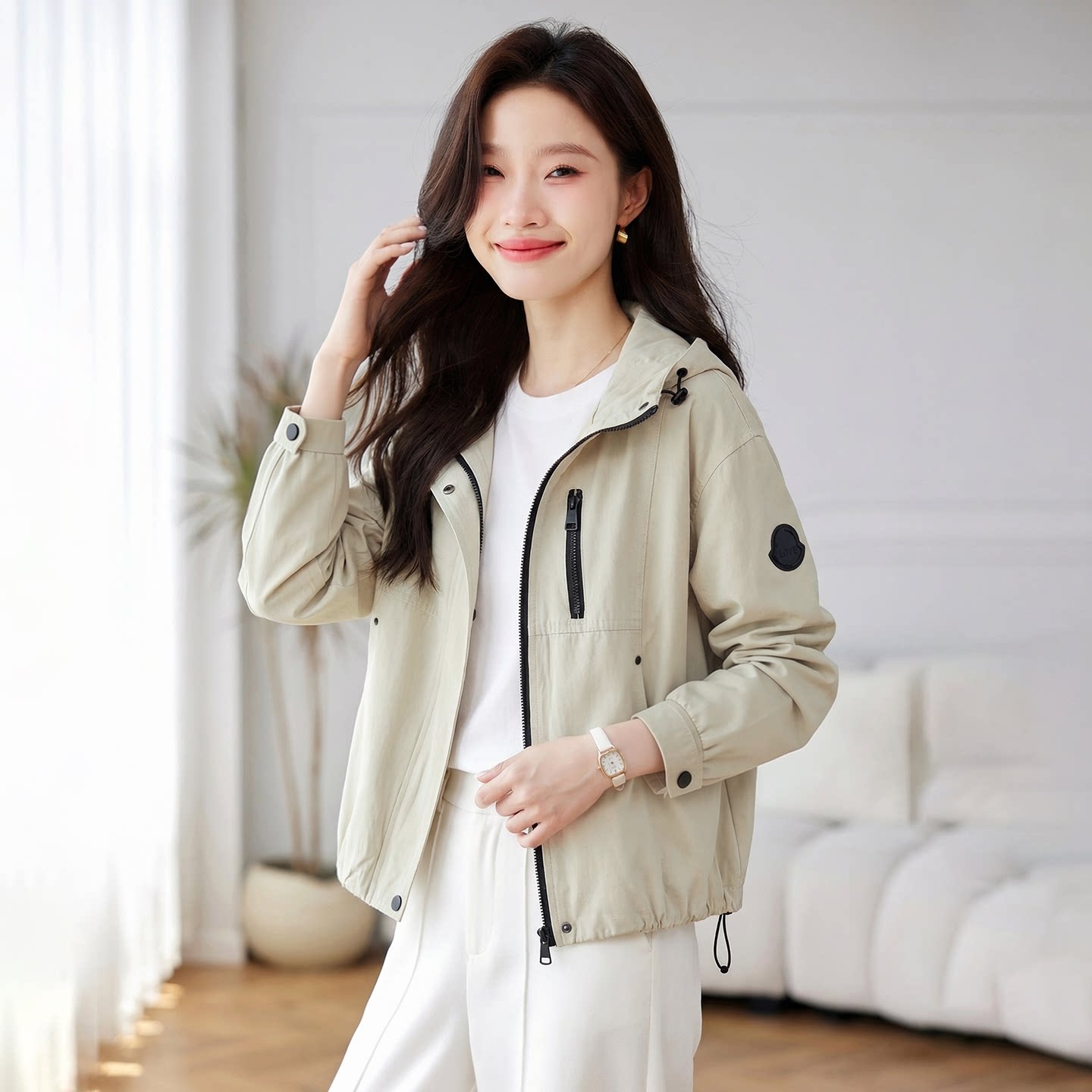 休闲连帽短款外套女2026春秋新款宽松显瘦小个子工装夹克开衫上衣