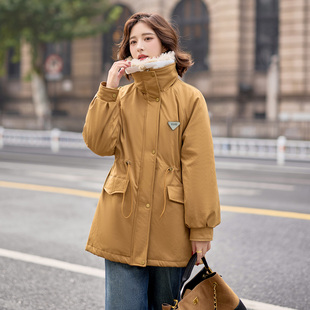 加绒派克棉服女中长款2025冬季新款加厚保暖收腰毛领棉袄棉衣外套