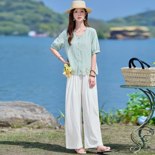 复古棉麻套装女2026夏新款休闲