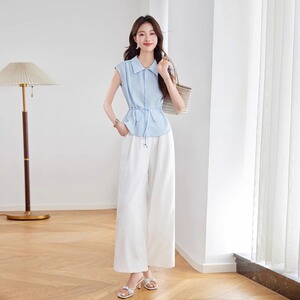休闲时尚衬衫套装女2025夏新款遮肚宽松显瘦收腰显瘦阔腿裤两件套