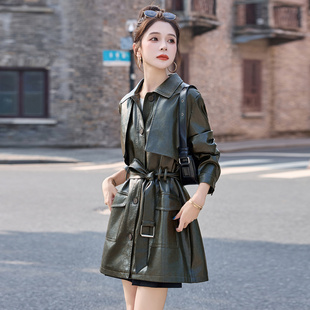 气质显瘦休闲收腰皮风衣夹克潮 2025春秋新款 时尚 皮衣外套女中长款