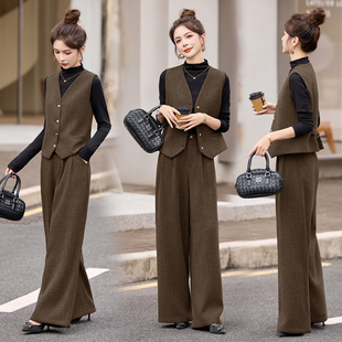 老钱风西装马甲套装女2025秋季新款气质长袖打底马甲阔腿裤三件套