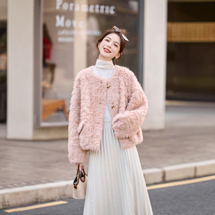 小香风皮毛一体短外套女2025年冬季 气质百搭名媛环保皮草外套 新款