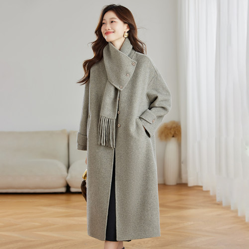 慵懒风时尚流行显瘦围巾毛呢外套