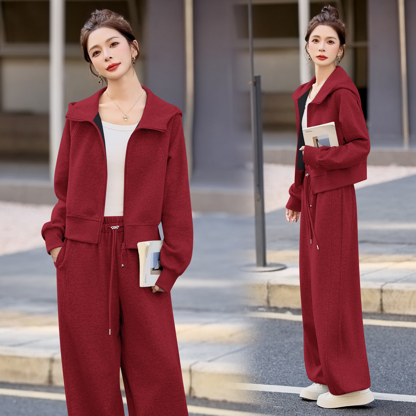 韩式休闲连帽卫衣套装女2026春秋新款高级感减龄长袖阔腿裤两件套,女装/女士精品,时尚套装,淘宝优惠券,粉丝福利购,淘宝优惠卷