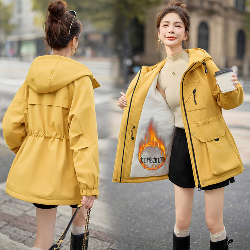 连帽工装棉服女中长款2026冬季
