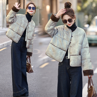 新中式国风羽绒服女2025冬季小个子高级感复古提花拼接白鸭绒外套