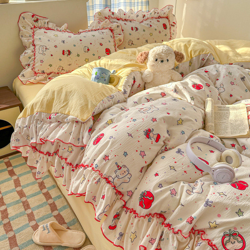 韩版花边可爱被套单件150x200x230宿舍单人被单三件套水洗棉被罩