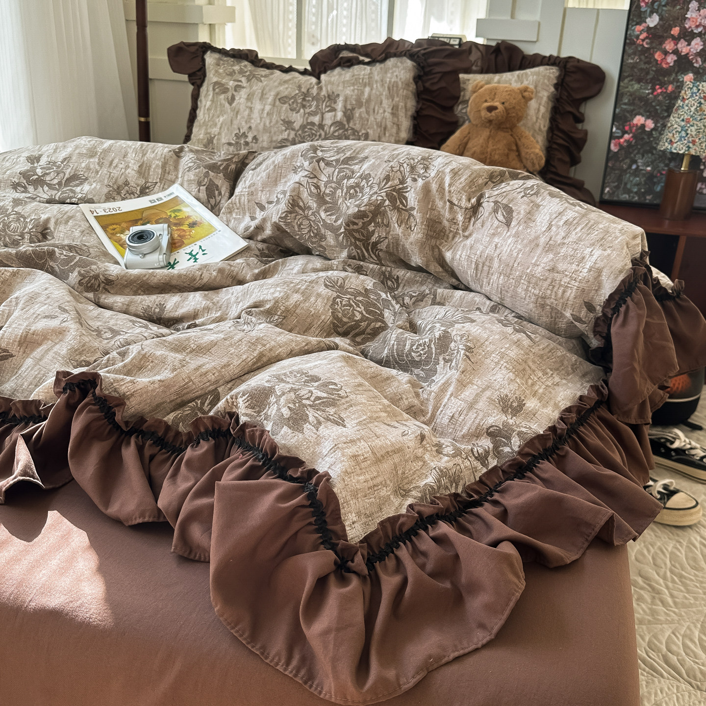 法式花边韩版中古复古四件套床上用品加厚被套床单宿舍三件套床笠