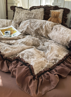 法式花边韩版中古复古四件套床上用品加厚被套床单宿舍三件套床笠