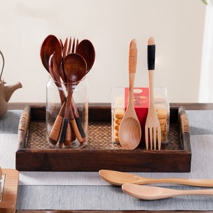 宝宝吃饭木勺子搅拌勺儿童吃饭勺叉套装家用木质餐具水果勺木无漆