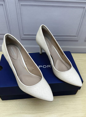 Rockport/乐步撤柜正品通勤浅口高跟时装鞋女新款牛皮一脚蹬单鞋M
