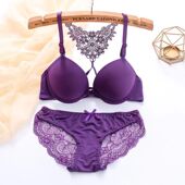 磁吸前扣美背内衣女套装 性感小胸聚拢文胸蕾丝蝴蝶有钢圈女士胸罩