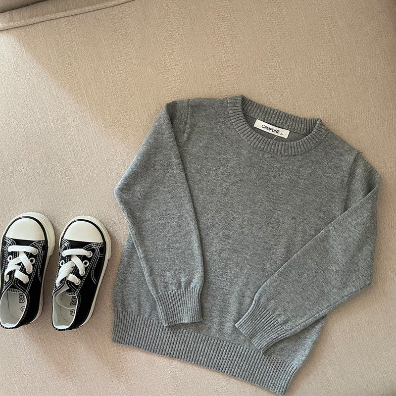 儿童灰色套头针织衫毛线衣2026春秋韩版男女童宝宝洋气糖果色上衣
