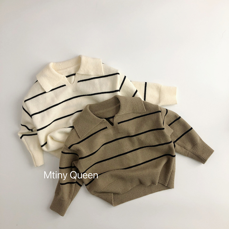儿童毛衣韩版秋冬男童女童洋气条纹针织毛线衫小童宝宝套头毛线衣