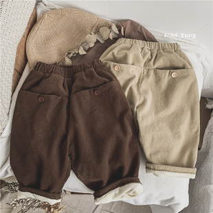 潮 婴儿小童宝宝萝卜裤 2025秋冬儿童裤 子男童女童加绒加厚灯芯绒裤