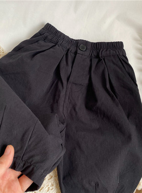 简约好搭配韩版儿童纯色黑色休闲裤男童女童宝宝萝卜裤春秋哈伦裤
