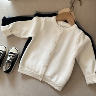 儿童白色厚款毛线衣开衫小童宝宝纯棉毛衣男童女童长袖针织开衫新