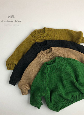 儿童厚实毛衣男童女童加厚圆领绿色套头针织套头衫秋冬长袖打底潮