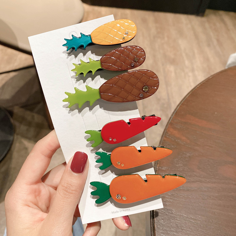 韩国进口grain de beaute可爱菠萝胡萝卜发夹女侧边刘海夹鸭嘴夹