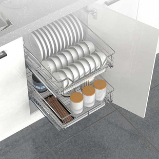 小碗蓝304不锈钢350厨房400橱柜拉篮小尺寸450碗篮500抽屉550拉栏