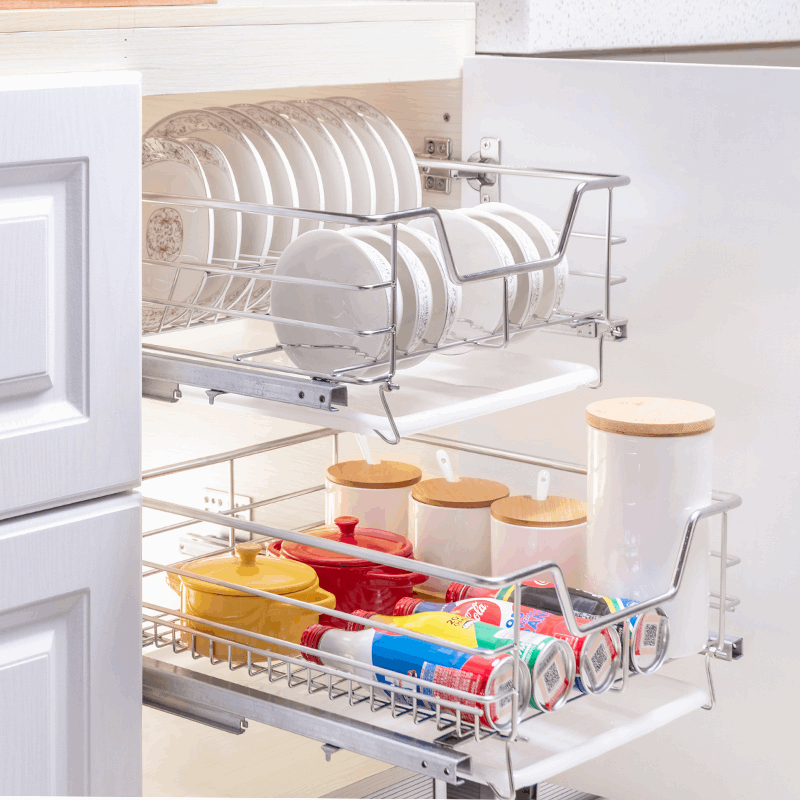 500橱柜拉栏304不锈钢400碗蓝厨房小号拉篮450蔬果篮阻尼轨抽屉篮