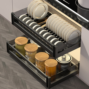 浅拉篮300 350 420深600碗蓝800厨房橱柜拉拦750抽屉式900碗碟篮