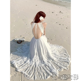 白色仙女裙三亚绝美拍照沙滩裙海边度假风超仙露背连衣裙海滩长裙