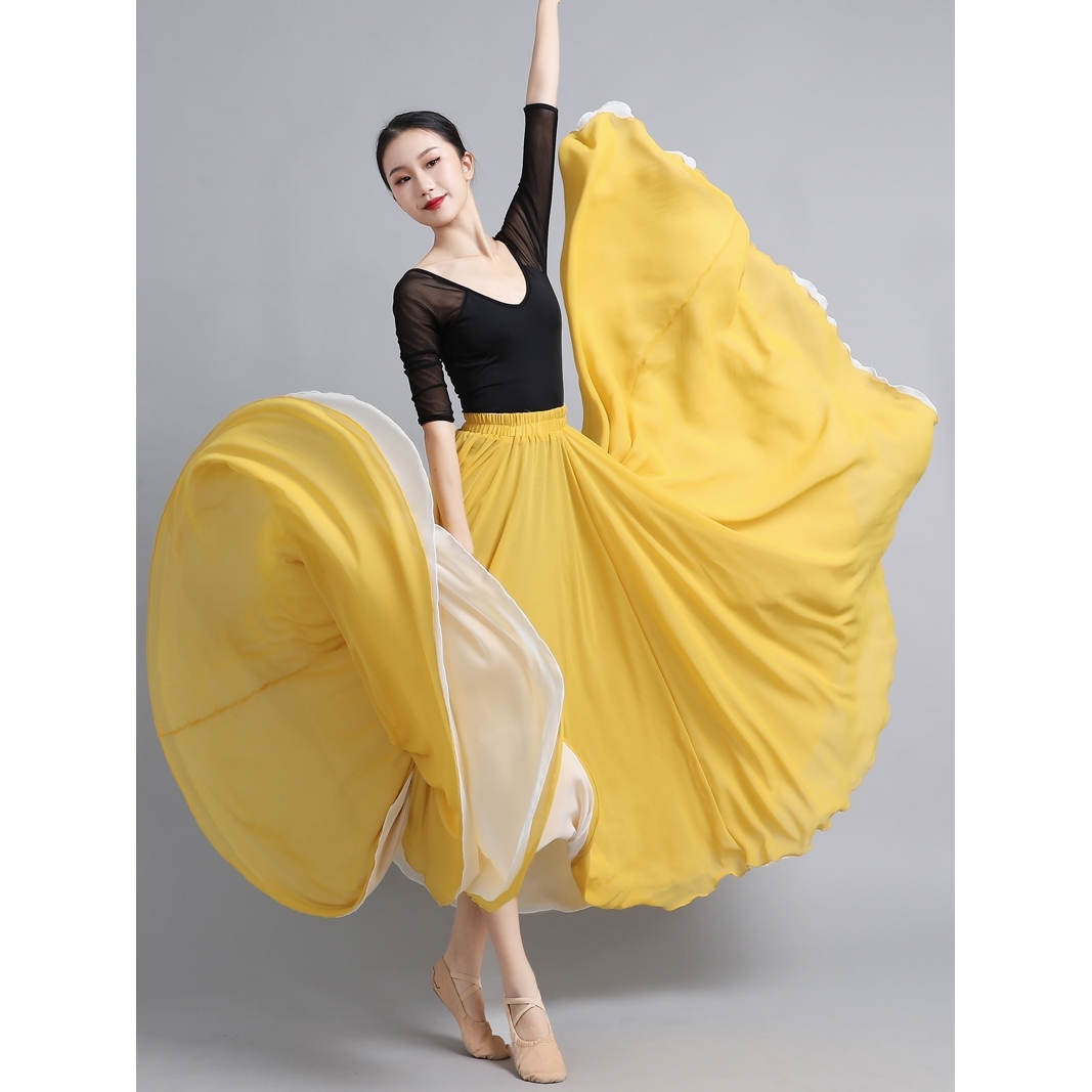 双面穿紫竹院广场舞720度大摆裙交谊舞雪纺半身裙高腰双色舞蹈裙A