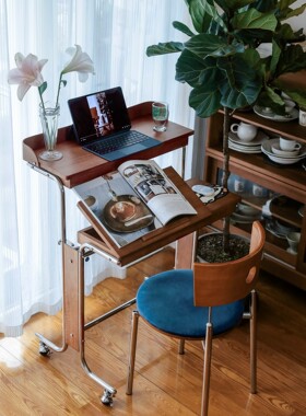 中古实木折叠移动升降书桌小户型电脑办公学习卧室飘窗床边几豪斯