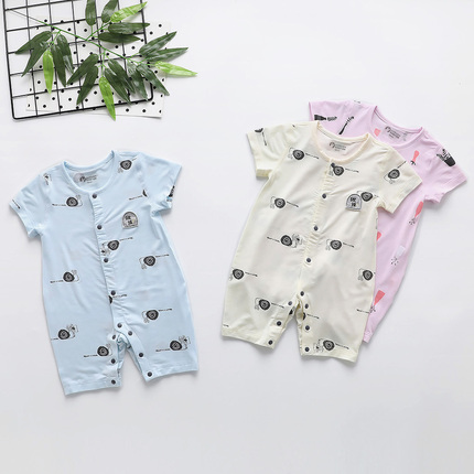 Luxuan Baby Infant Romper Summer Short-Sleeve Modal Closed-Crotch Jumpsuit Newborn 0-18 Months Clothes Crawling Suit