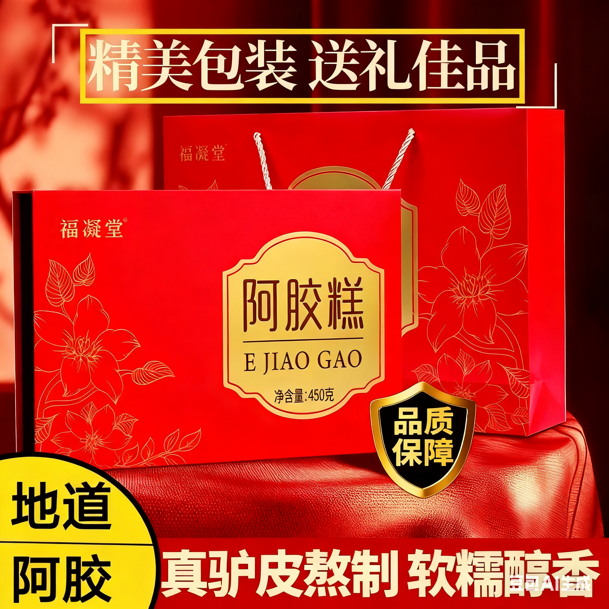 驴皮阿胶精美礼盒装450g山东熬制阿胶糕山东特产养血阿胶糕正品