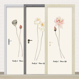 饰贴纸 装 新中式 荷花房门贴画自粘古典荷韵防水定制整张翻新软装