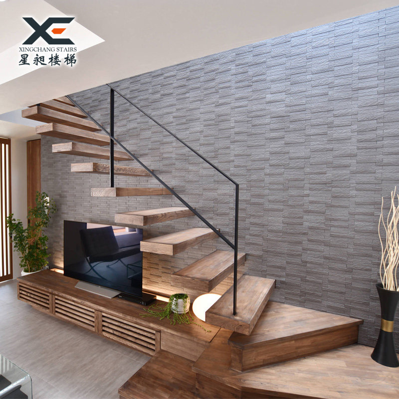 悬浮楼梯整体别墅家用室内现代简约复式跃层厚重款钢木楼梯diy