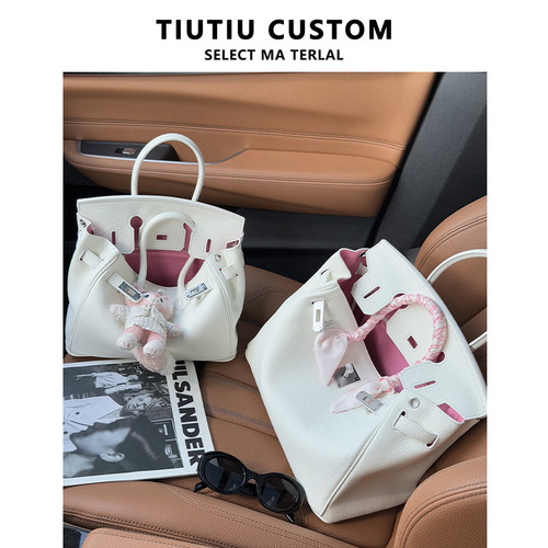 togo牛皮拼色铂金包包女大容量