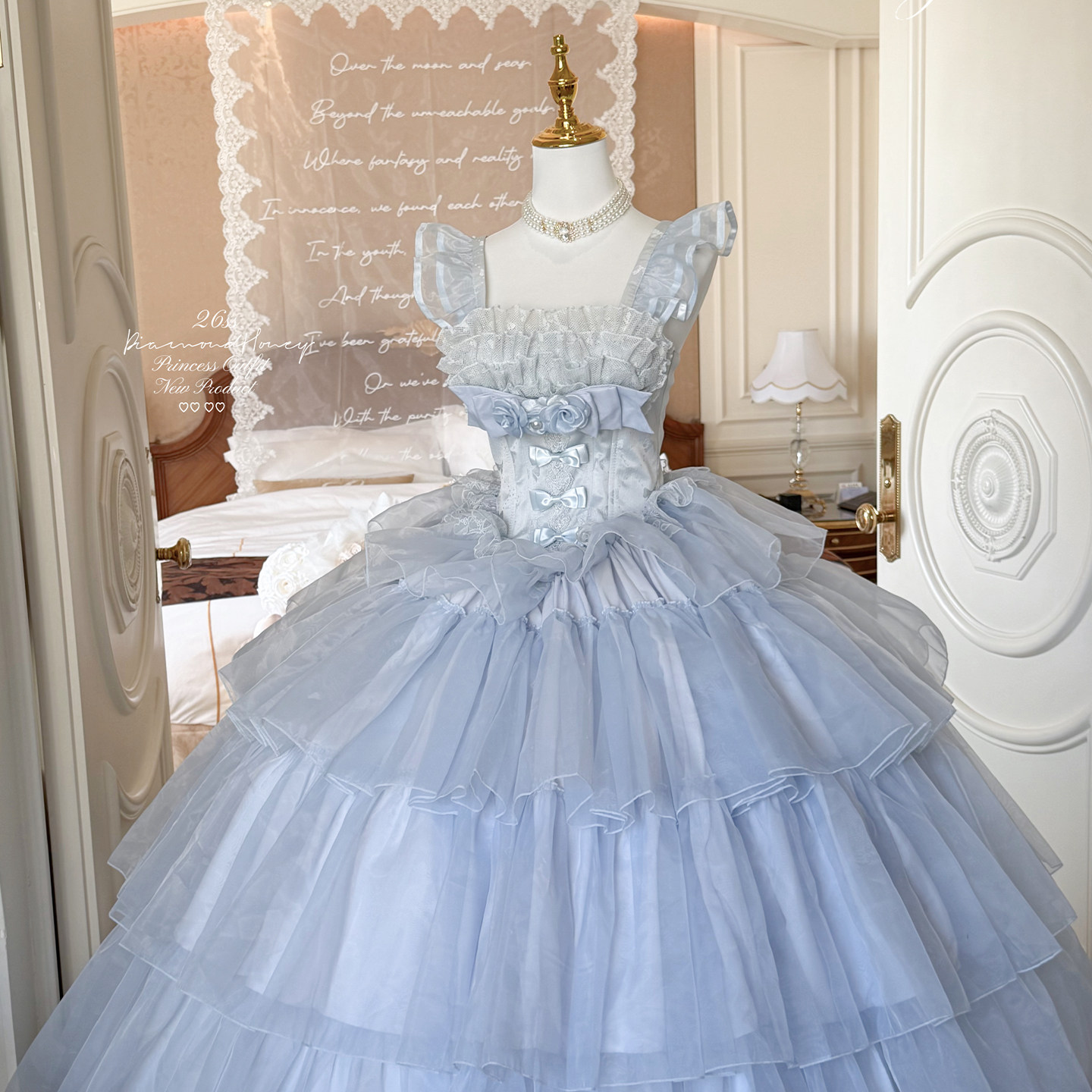 全款/尾款【慕斯恋曲-蓝色】长款轻花嫁温柔显瘦生日小礼服连衣裙