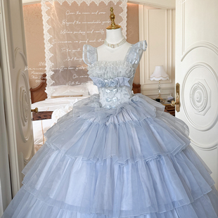 长款 全款 蓝色 慕斯恋曲 轻花嫁温柔显瘦生日小礼服连衣裙 尾款