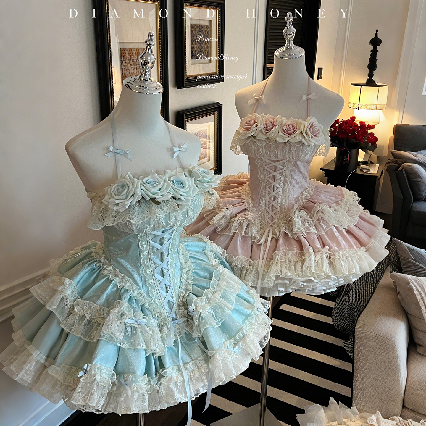 香水玫瑰芭蕾风狗短礼服