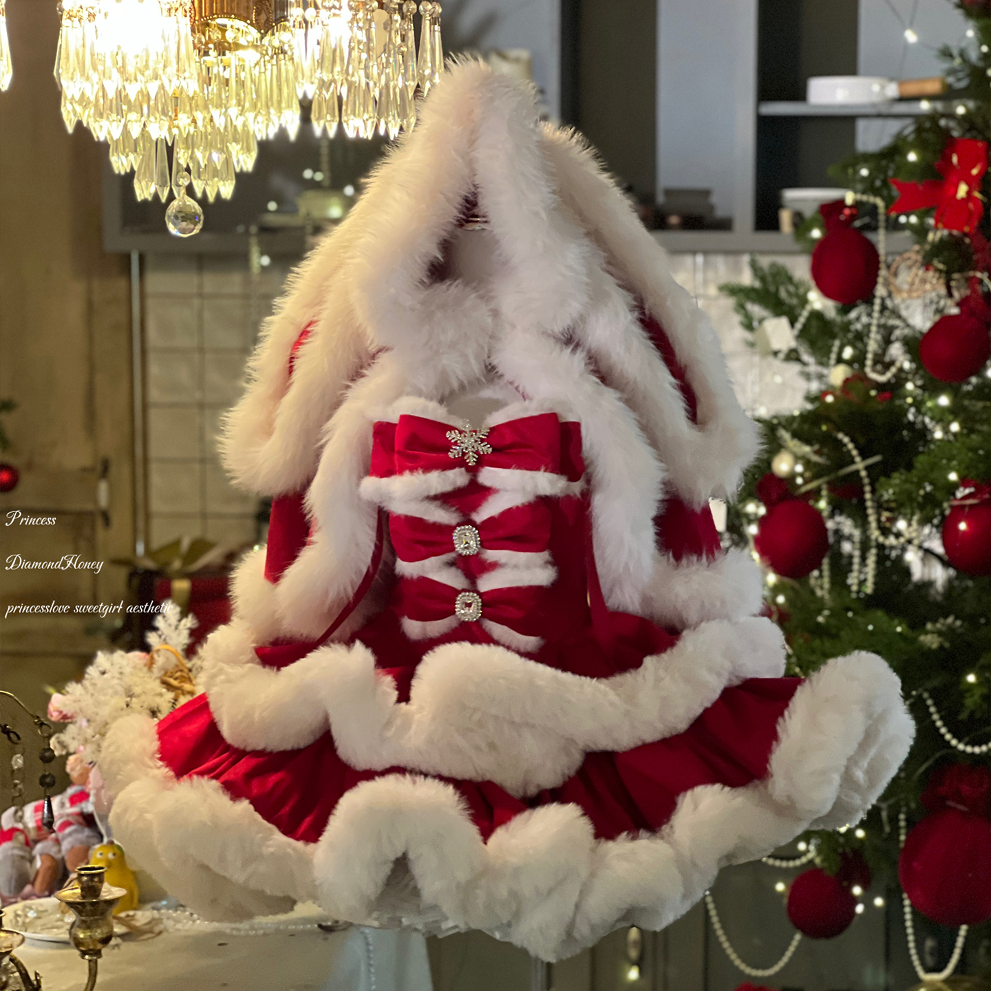 全款【节日公主+安哥拉兔红色斗篷】可爱新年Lolita原创连衣裙