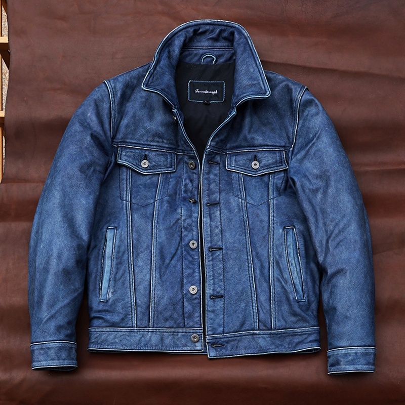 507复古做旧翻领真皮皮衣