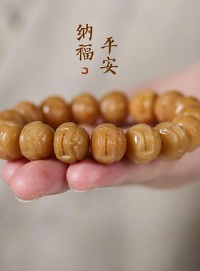 原创风化黄菩提DIY雕刻狮子头佛珠单圈男女看手串文玩老虎珠手链