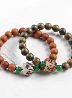 绿檀木佛珠手串菩提莲花手链崖柏黑檀香女文艺复古民族风情侣饰品