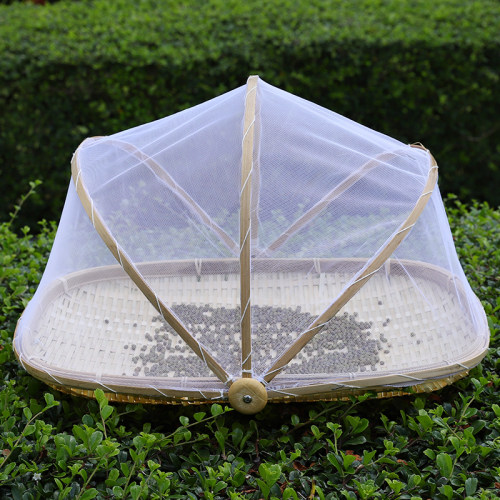 竹编晾晒圆簸箕带网防蝇虫竹制品