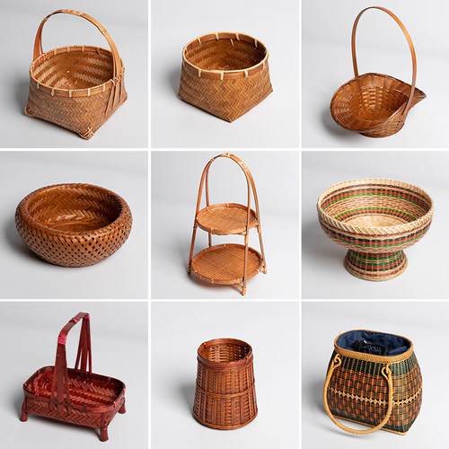 收纳摆件中式装饰竹编篮子