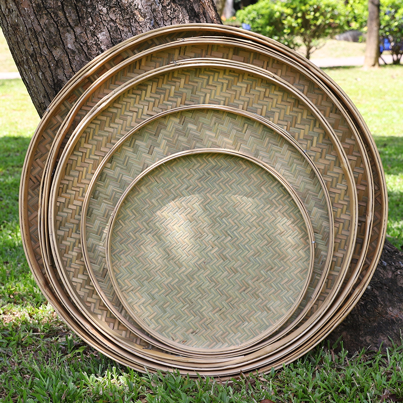 竹编晾晒圆簸箕有孔绘画无孔手工